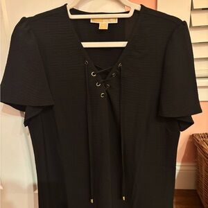 Michael Kors Black Lace-Up V-Neck Short Sleeve Top